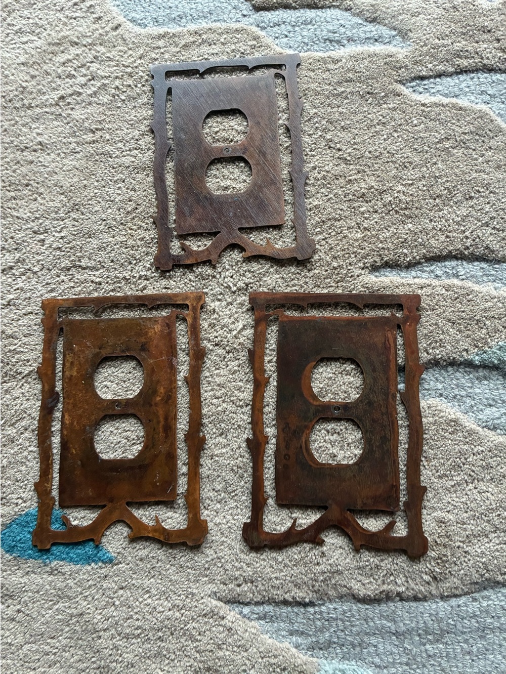 Steel custom forged Antique-Style Brown Double Outlet Wall Plate - Set of 3